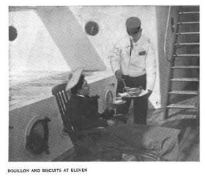 meal on deck of steamship