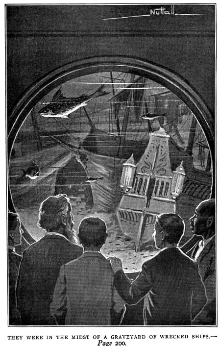 Sunken ships – Illustration from Under the Ocean to the South Pole by Roy Rockwood 1907