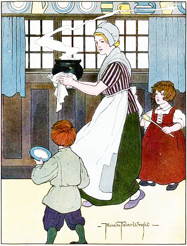 Illustration of woman serving pease porridge